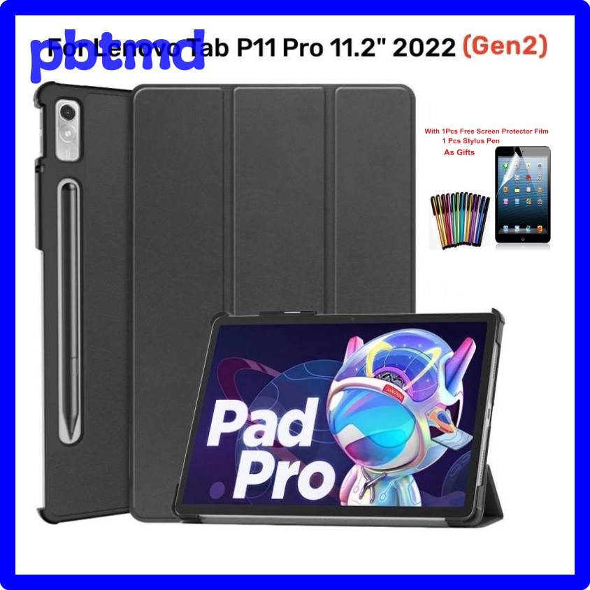 [Pbtmd] cho Lenovo xiaoxin Pad Pro 2022 trường hợp 11.2 inch Tab P11 Pro Gen2 tb132fu tb138fc PU có nam châm giá đỡ bằng da máy tính bảng Bìa + Phim + Bút
