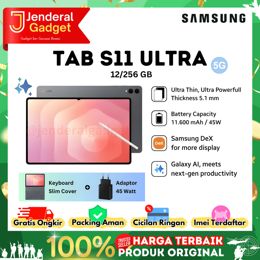 Samsung Galaxy Tab S11 Ultra 5G 12/256GB 14.6inch Garansi Resmi ( FREE KEYBOARD + ADAPTER ) Harga  22,999,000 rupiah*Gratis Ongkir