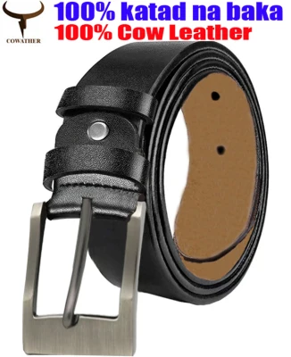 COWATHER Men Casual Original Leather Belts, 100% Genuine Leather Dress Classic Belt for Men with Metal Prong Holes Buckle