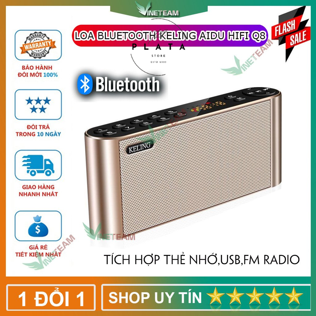Loa Nghe Nhạc Bluetooth Keling AIDU Hifi Q8 Cao Cấp (Vàng) Phiên Bản Quốc Tế
