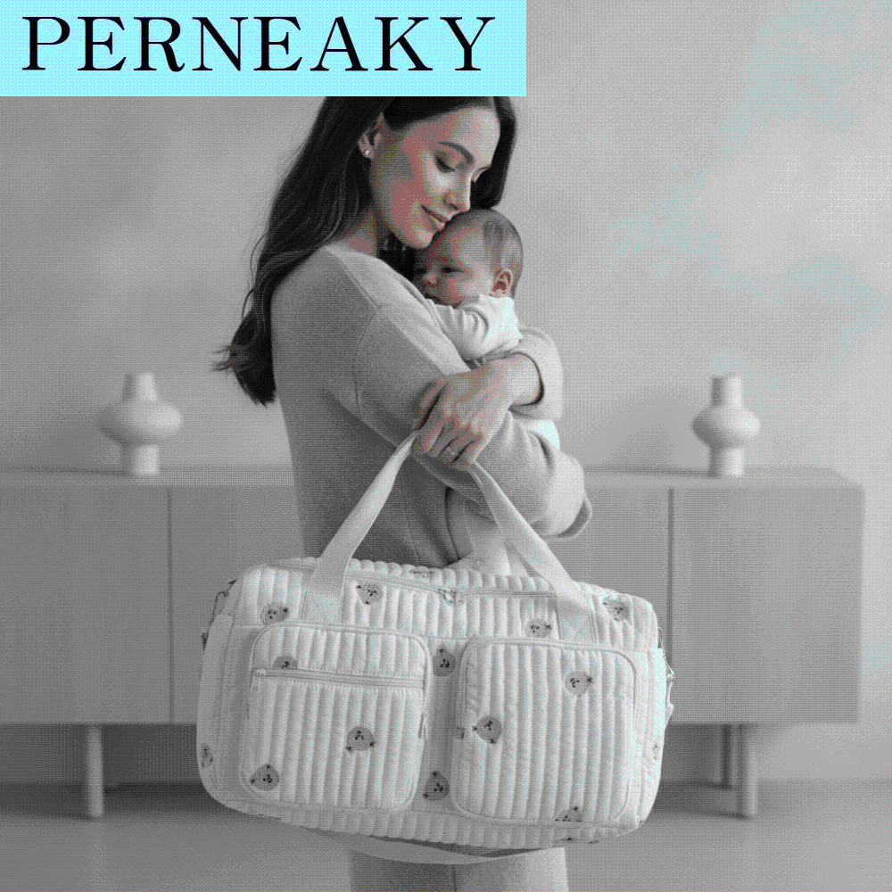 PERNEAKY ความจุขนาดใหญ่ ที่จัดเก็บผ้าอ้อม กระเป๋าหลายช่อง ผ้าฝ้ายควิลท์ กระเป๋าเดินทาง กระเป๋าปักลาย นุ่ม กระเป๋าคุณแม่ การเดินทางประจำวัน ราคา 490 บาท*ส่งฟรี