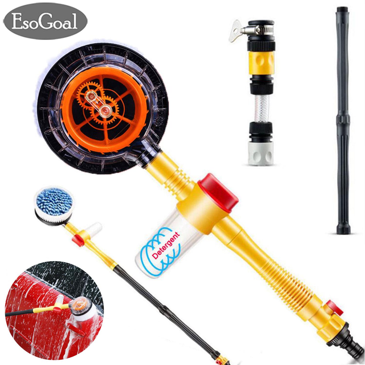 EsoGoal Sikat Mobil Self Rotating Car Bubble Wash Microfiber Brush Sponge Water Fast Cleaner High Pressure Car Wash Brush Car Cleaning Tool Automatic Rotate Switch Spray Water Flow Foam Garden Sprinkler