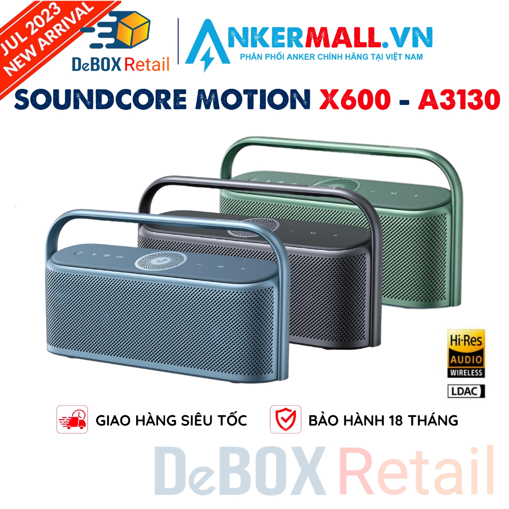 Loa bluetooth không dây soundcore motion x600 a3130 wireless hi-res spatial audio 50w, ipx7 - chính hãng