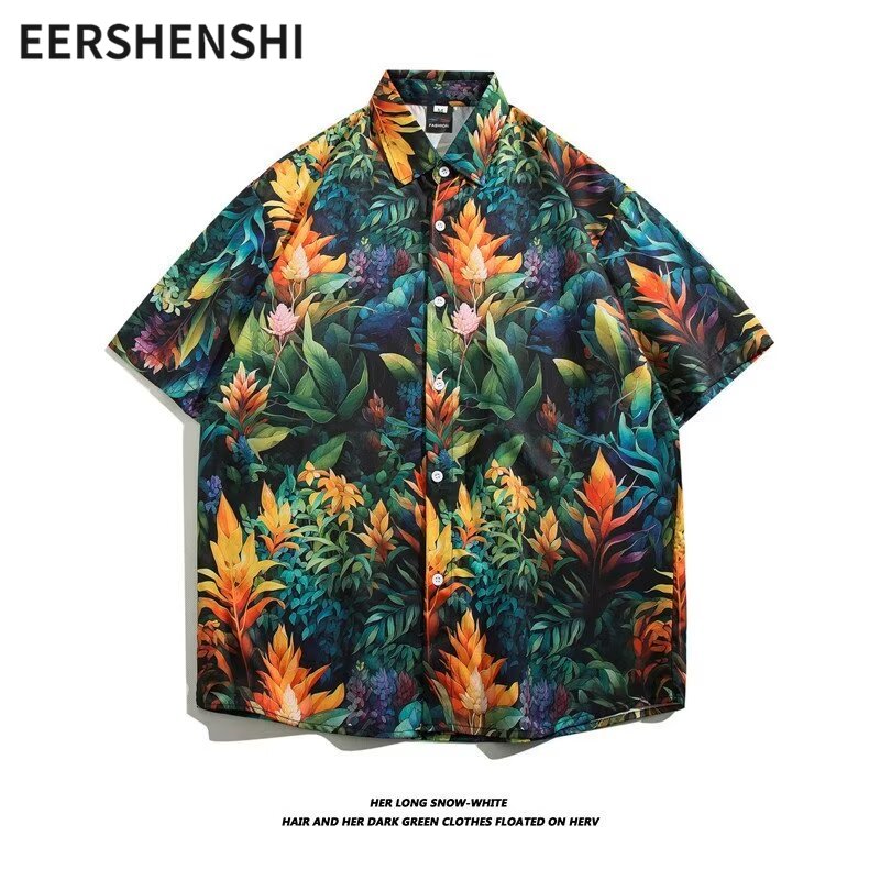 EERSHENSHI | Men's shirt - Full print floral short-sleeved shirt Summer style vintage half-sleeved beach shirt Hawaiian Water Festival shirt ราคา 211 บาท*ส่งฟรี