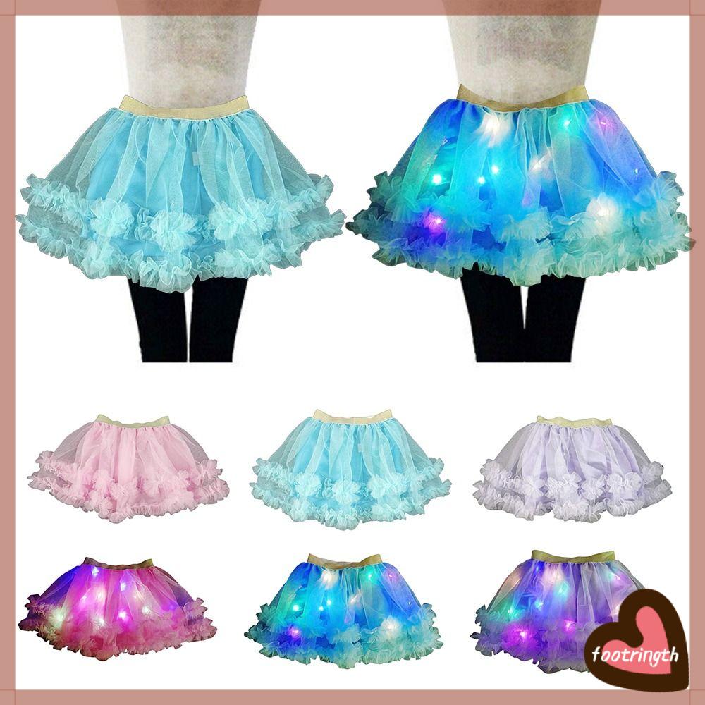 FOOTRINGTH Giáng sinh Váy nhảy Đồ dùng tiệc tùng Đèn LED Váy tutu Thời trang Thắp sáng Tutu phát sáng Trẻ em