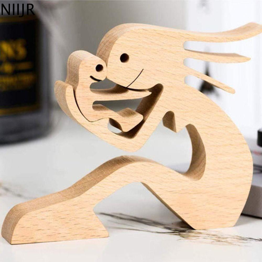 NIIJR Phong cách Bắc Âu Đa năng Dễ thương Dễ sử dụng Món quà độc đáo Bằng gỗ Trang trí nhà cửa Trang trí bàn Khắc Gỗ Thủ Công Tượng chó con Máy tính để bàn Trang Trí Điêu khắc gia đình Lưu niệm Đồ Trang Trí
