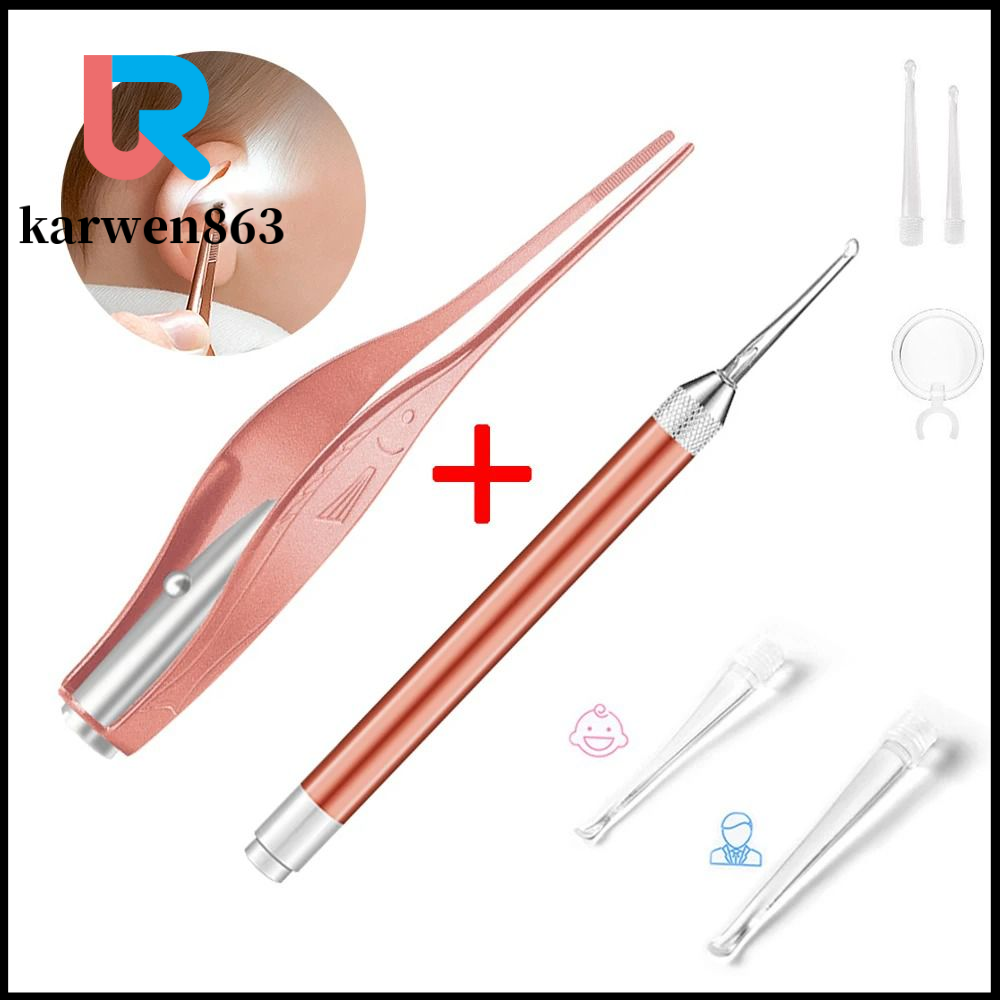 KARWEN863 Thiết kế an toàn Muỗng tai phát sáng LED Với kính lúp 5x Làm sạch nhẹ nhàng Kẹp tai Di động Đa dụng Muỗng tai có đèn chiếu sáng Dành cho trẻ em lớn