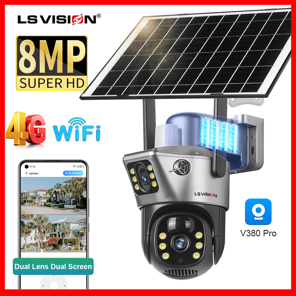 V380 Pro 4K 8MP Solar CCTV Solar Camera WIFI/4G Wireless CCTV Outdoor Camera Two Way Audio Built-in Battery Low Power Color Night Vision PTZ Waterproof Mobile Tracking ราคา 1,523 บาท*ส่งฟรี