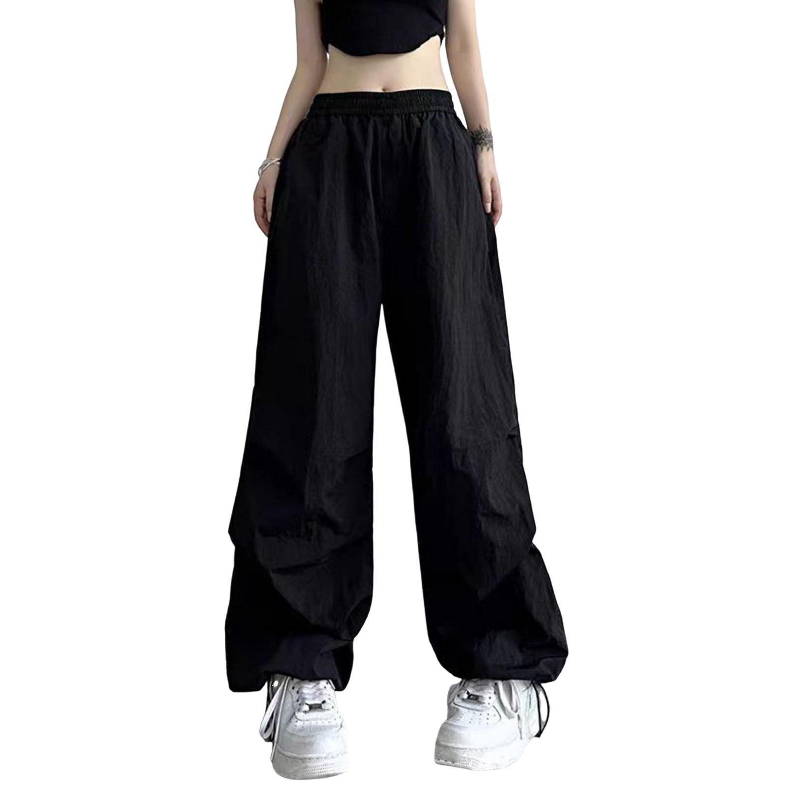 UHH Lightweight Loose Leg Trousers Women Sport Pants Women’s Sport Pants Elastic Waist Adjustable Drawstring Long Wide Leg Cargo Trousers Casual Leisure Travel Solid Color Comfortable Activewear - 3