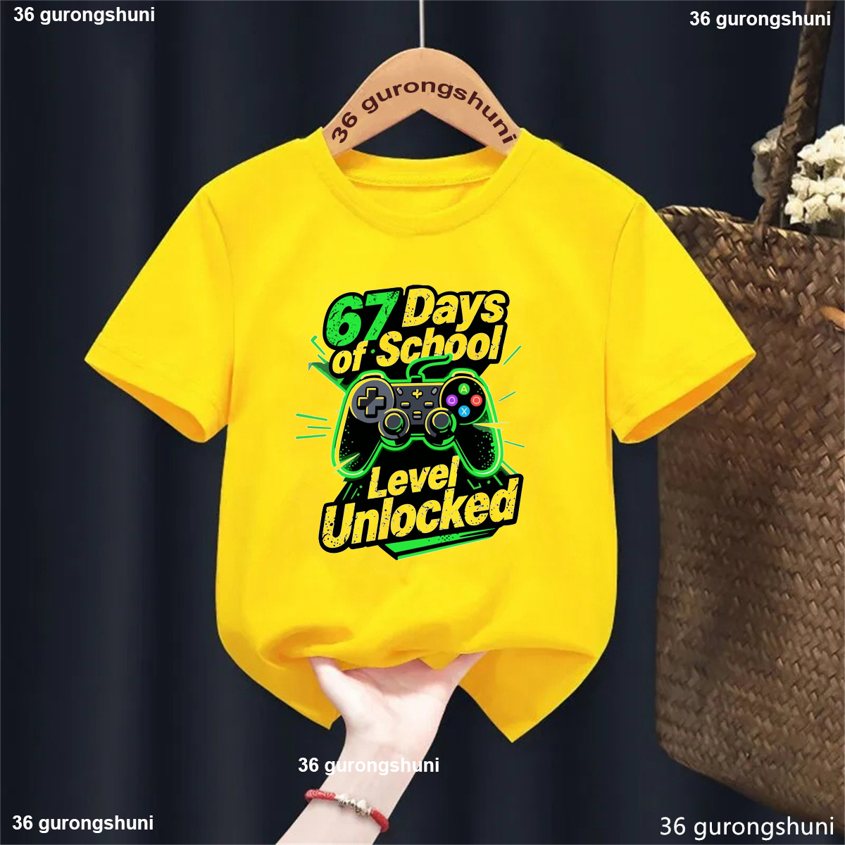 67 Days Of School Level Unlocked 67 Meme Printed T Shirt Girls/Boys Game Funny Kids Clothes Solid Short Sleeve Shirt - 6