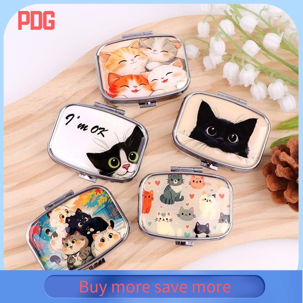 PDG Hợp  Hộp thuốc du lịch 2 ngăn Mẫu mèo hoạt hình Hộp đựng thuốc Di động Bền bỉ Hộp đựng vitamin dành cho ngoài trời