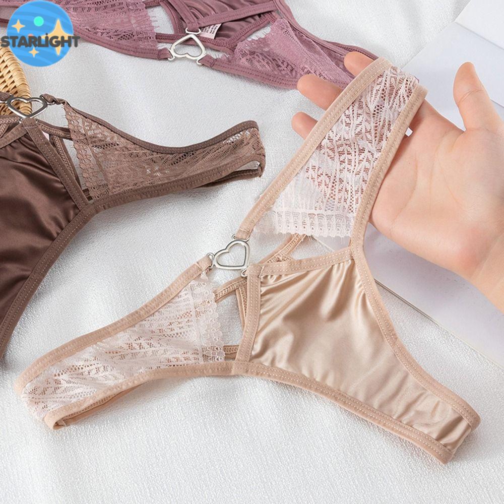 OQEWPI Ngọt ngào Mềm Thời trang Dành cho Nữ Quần lót Màu trơn Đồ Lót Trái tim tình yêu Quần lót Quần lót ren Quần lọt khe nữ Nội y nữ