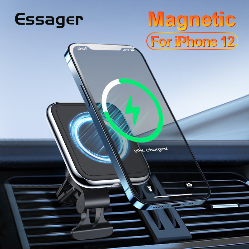 Bộ sạc ô tô không dây từ tính Essager Qi cho iPhone 12 Pro tối đa 15W Giá đỡ điện thoại trên ô tô cảm ứng sạc nhanh Không dây trên ô tô