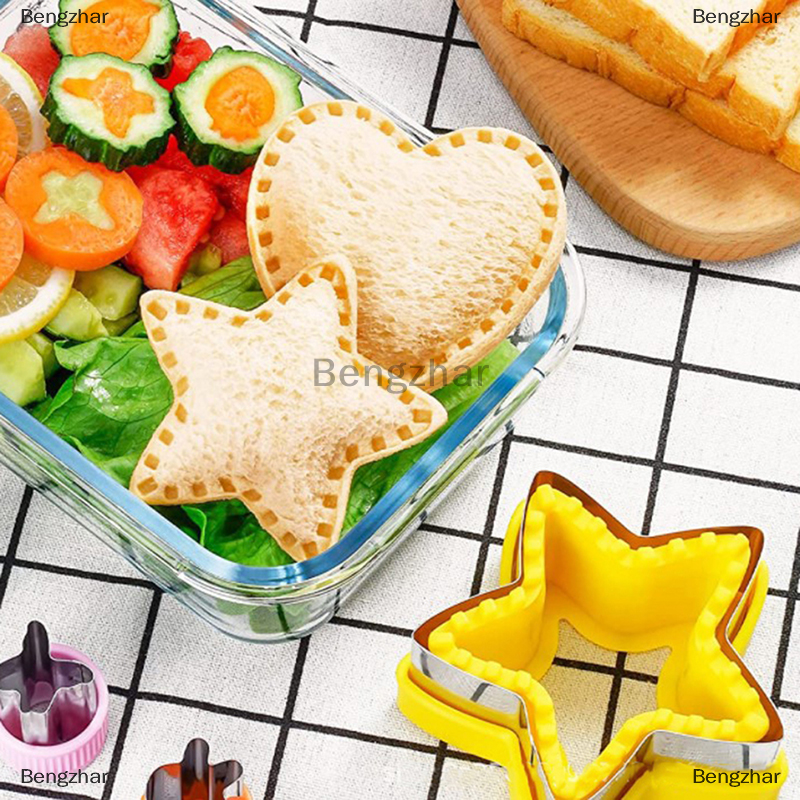 THM Bộ dụng cụ cắt bánh sandwich cho trẻ em khuôn bánh mì bằng thép không gỉ hình ngôi sao Khủng Long động vật khuôn cắt bánh quy kim loại Khuôn nướng bánh