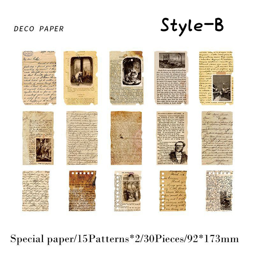 30 Pieces Design Paper Scrapbook Vintage Journaling Materials Kit Art Craft Supplies Decoration