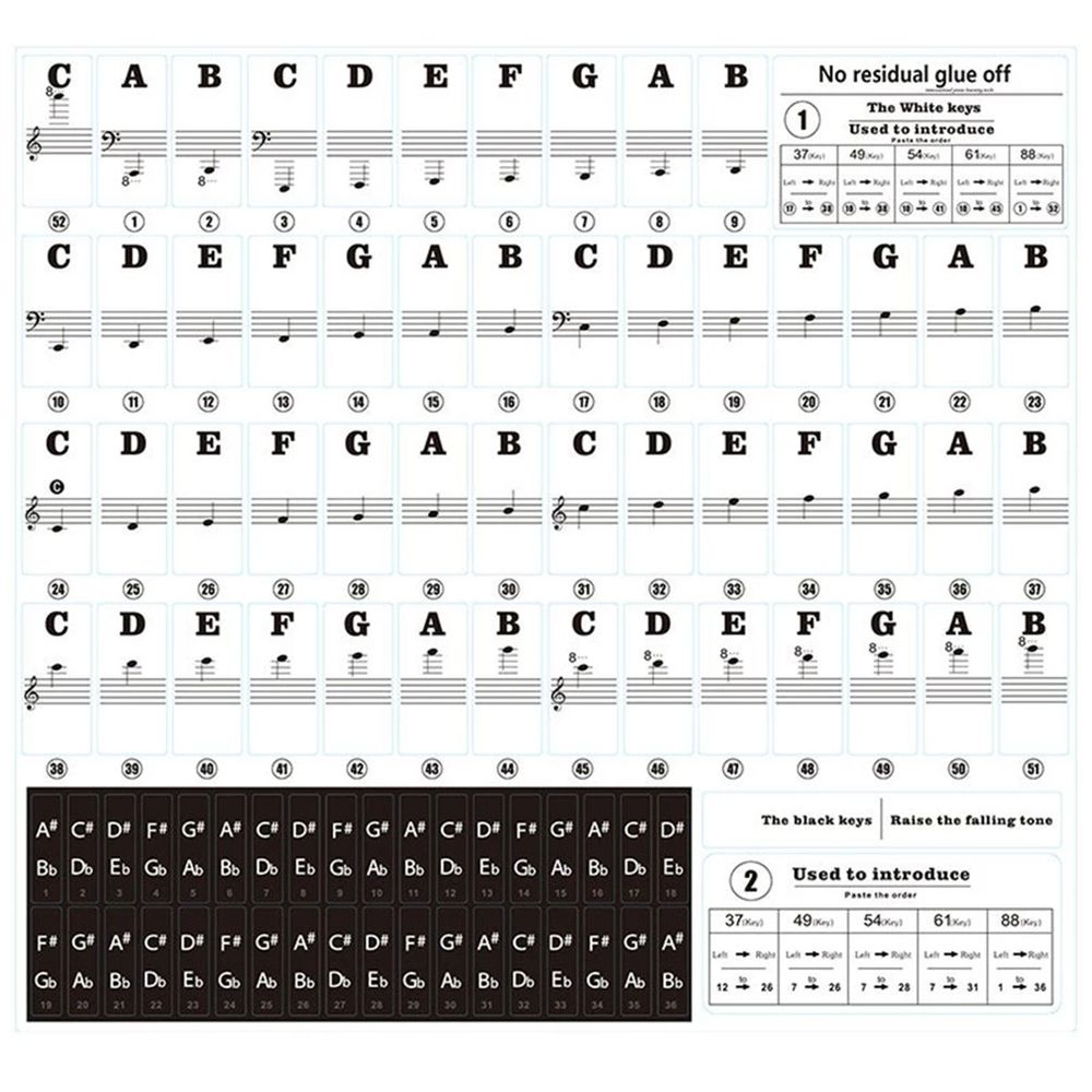 EMERRY Có thể tháo rời Người say mê Nhạc cụ Biểu tượng hình dán Dính 88/61/54/49Keys Hình dán ghi chú bàn phím Phím trắng Srcikers Hình dán bàn phím đàn piano Ghi chú tiết tấu piano