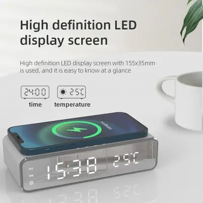 [SG] Digital Alarm Clock with 10W Wireless Charger and LED Display (Black)