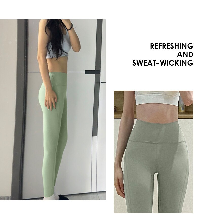 Pantaloni da yoga in lycra da donna color cammello e leggings da palestra senza cuciture