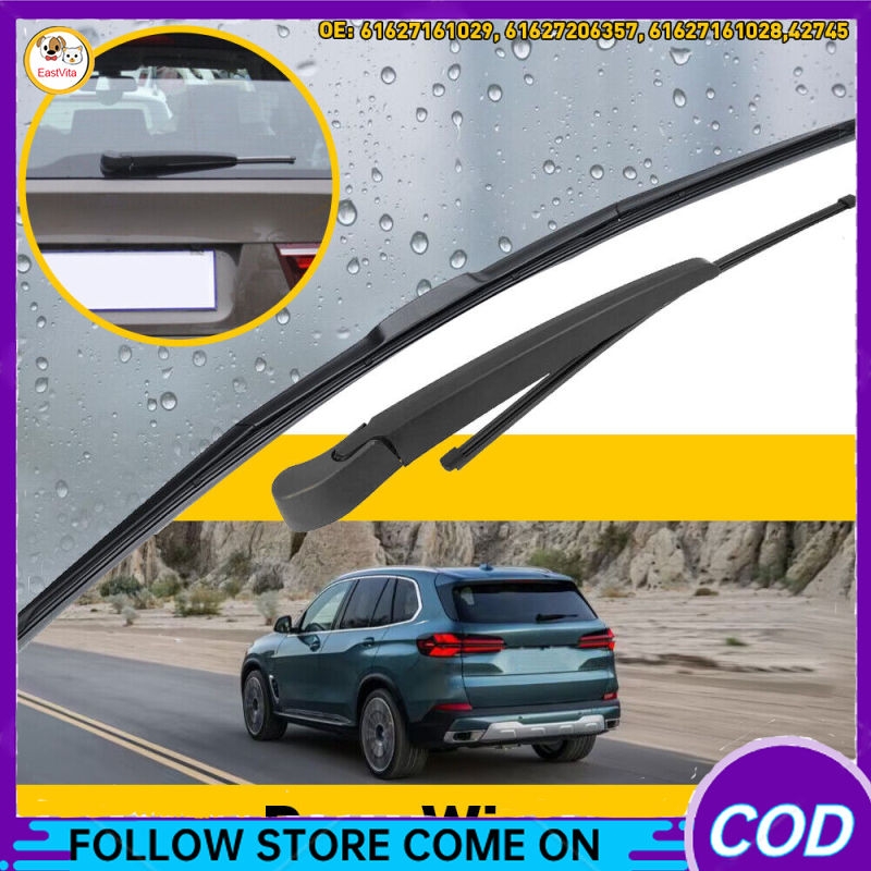 61627161029 Rear Windshield Wiper Arm With Blade Set Natural Rubber Blades Rear Windscreen Wiper Blades Assembly Compatible For 2007-2013 X5 Replaces 61627206357 61627161028 42745
