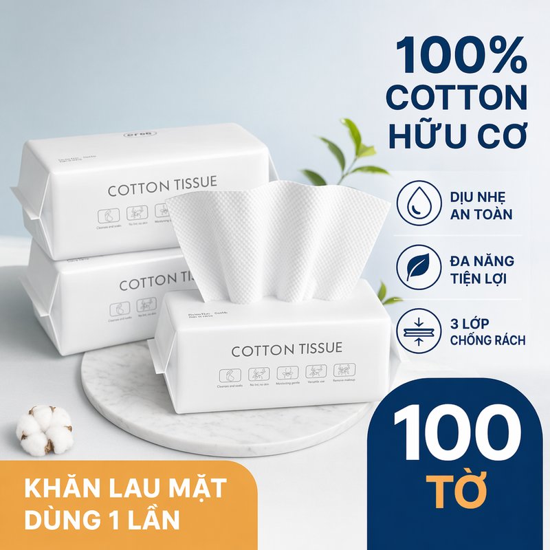 khăn lau mặt khăn khô dùng một lần cotton hữu cơ mềm mại tẩy trang chăm sóc da du lịch 100 tờ