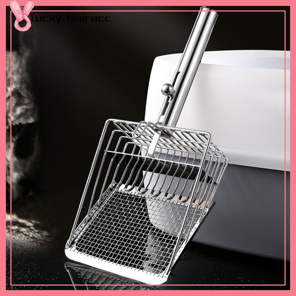 LUCKY HAIRACC Kích thước lớn Xẻng xúc cát vệ sinh cho mèo bằng  loại Bền bỉ Thép không gỉ Xẻng vệ sinh cho mèo  Lưới mịn Xẻng vệ sinh thú cưng Đồ dùng cho thú cưng