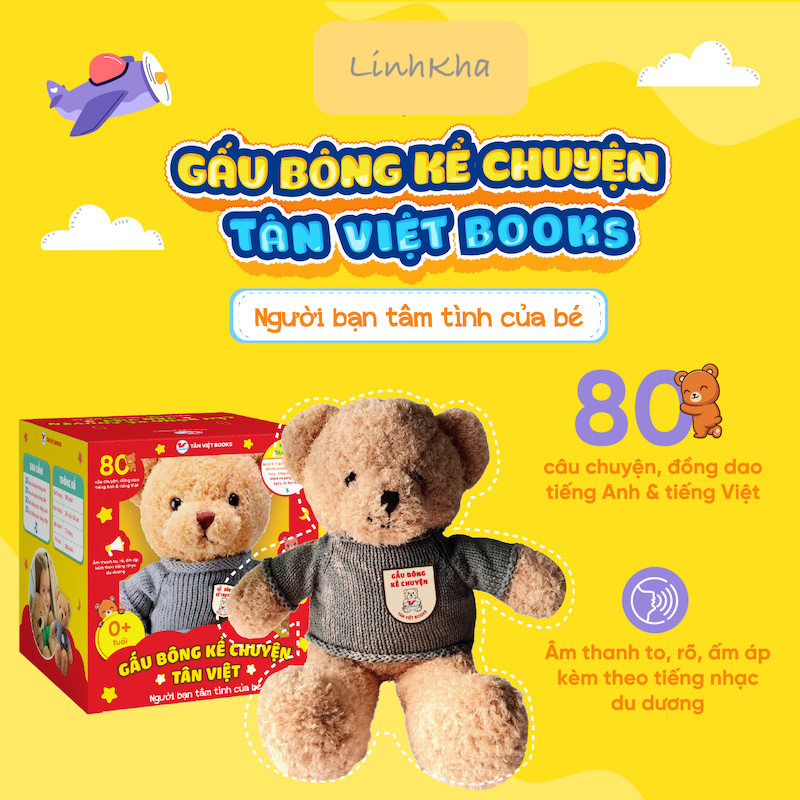 Đồ Chơi Giáo Dục Gấu Bông Kể Chuyện 40 Truyện Anh Việt - 40 Bài Đồng Dao Có Kết Nối Bluetooth - Tân