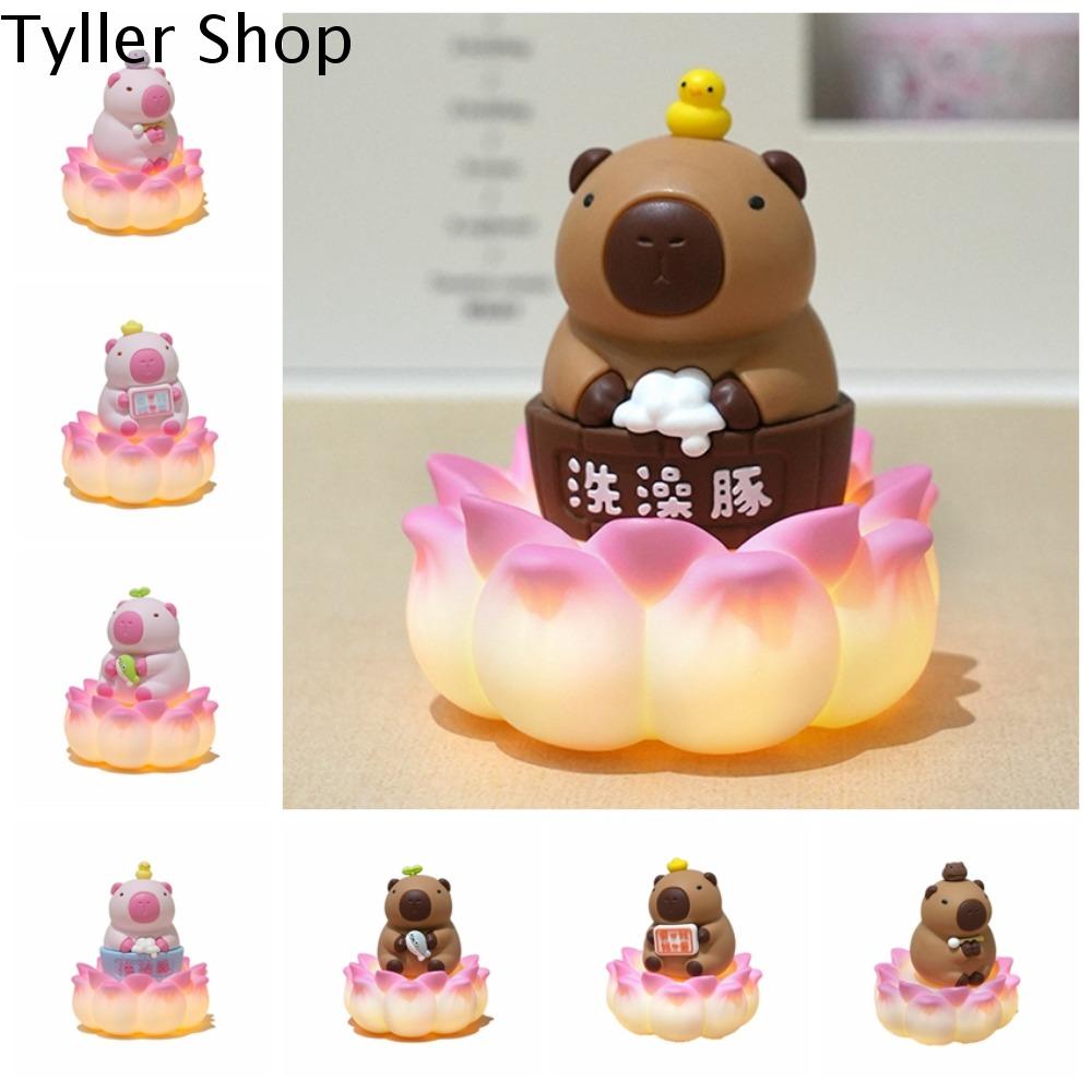 TYLLER Đế hoa sen Đồ chơi mô hình capybara Có đèn Nhân vật Mô hình động vật capybara Đồ trang trí nh