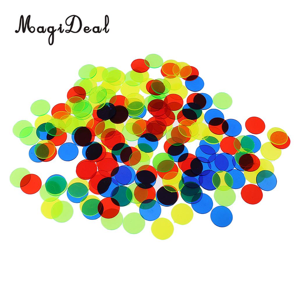 MagiDeal 200pc Translucent Bingo Chips 3/4 Inch Poker Chips for Bingo Poker Board Game Cards  Accessory Mixed Color
