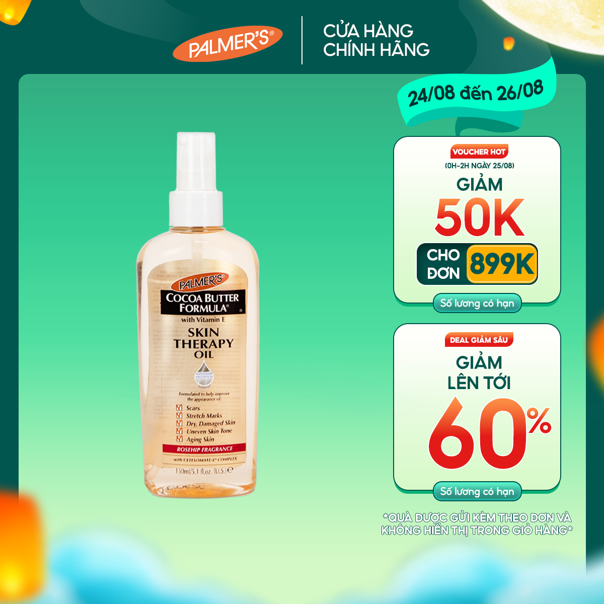 Dầu massage phục hồi và dưỡng da toàn thân Palmer’s 150ml