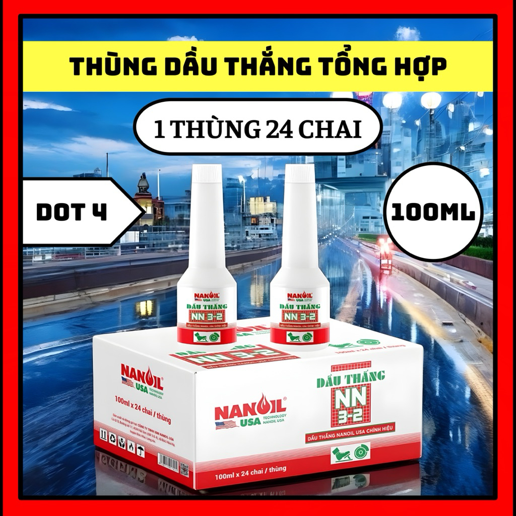 Thùng 24 chai dầu thắng phanh đĩa xe máy ô tô NANOIL USA NN 3-2 (100ml) chất lượng