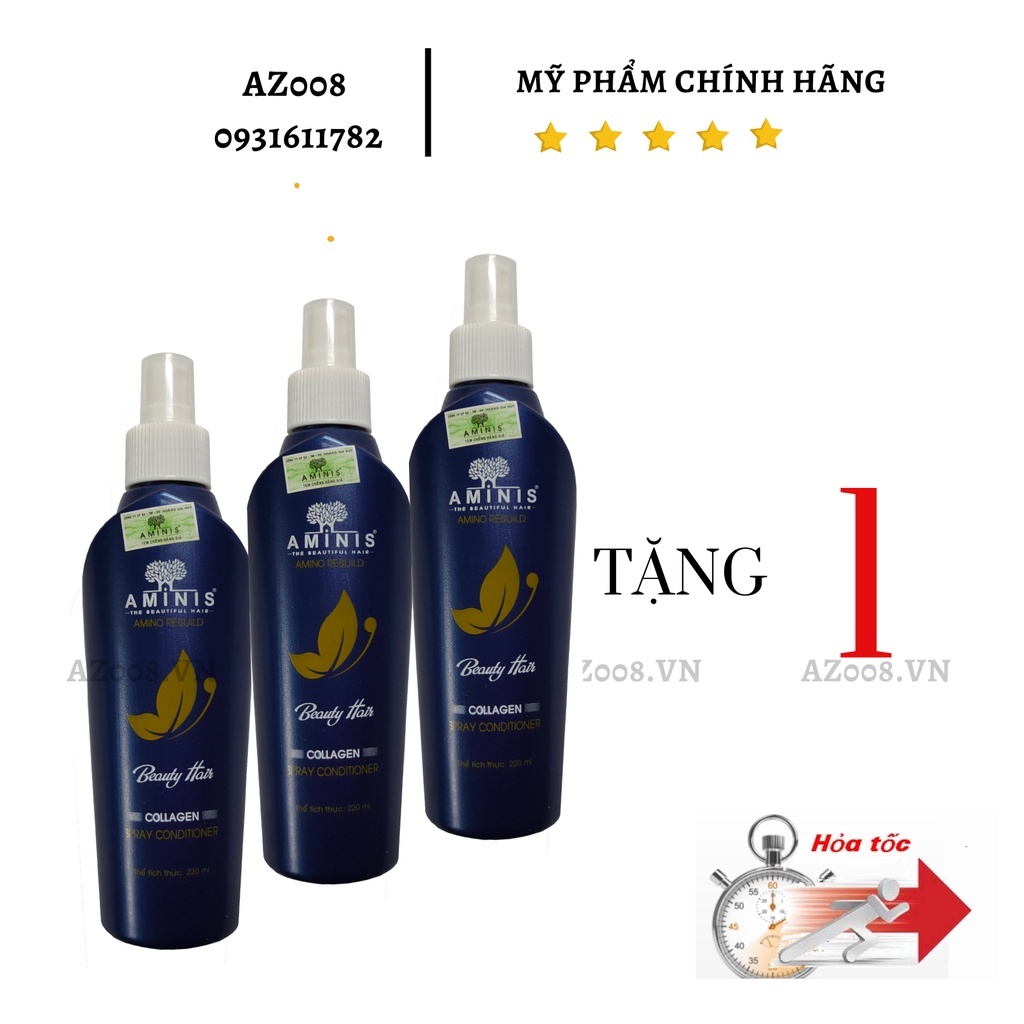 Xịt dưỡng tóc collagen aminis công nghệ italy 220ml az008 mềm mượt, phục hồi tóc khô xơ