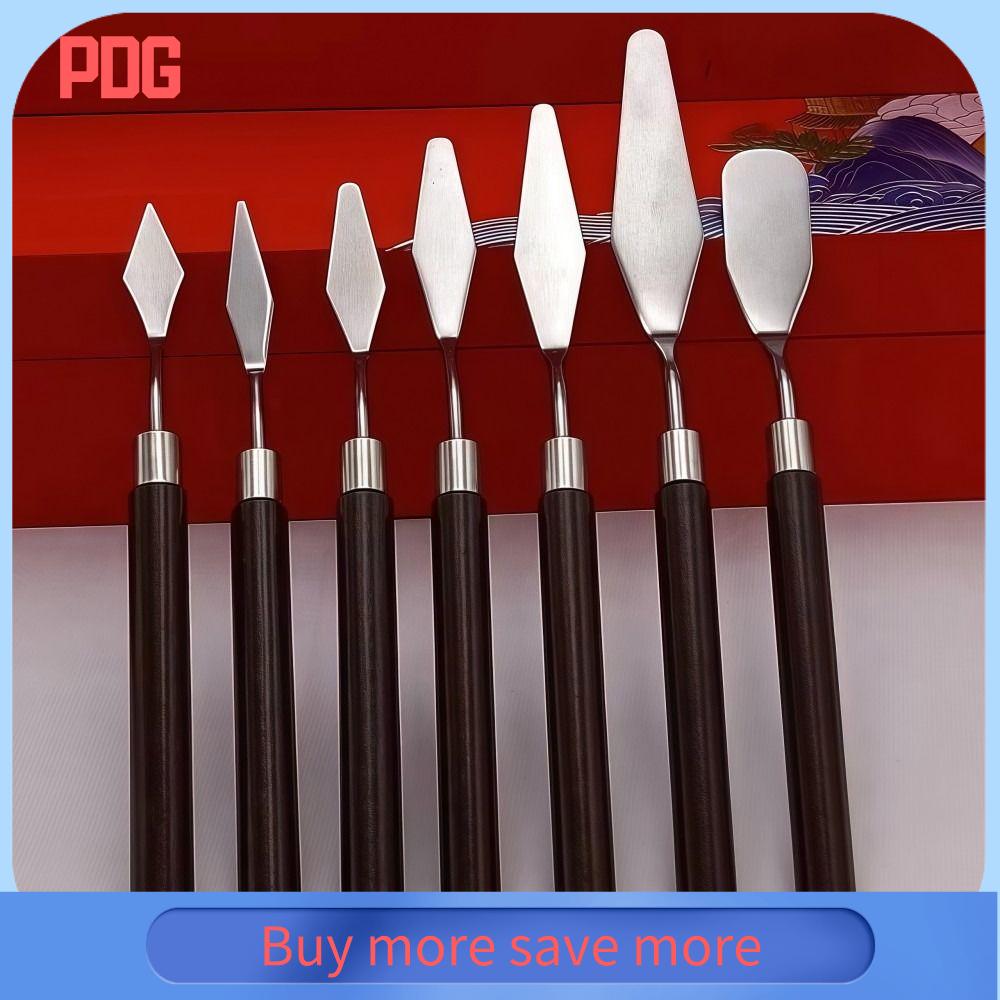 PDG 7PCS Bằng gỗ Bộ cọ vẽ tranh sơn dầu nghệ thuật Thép không gỉ Nhẹ Bộ cọ vẽ  Bền bỉ Xẻng trộn sơn màu nước Công cụ vẽ
