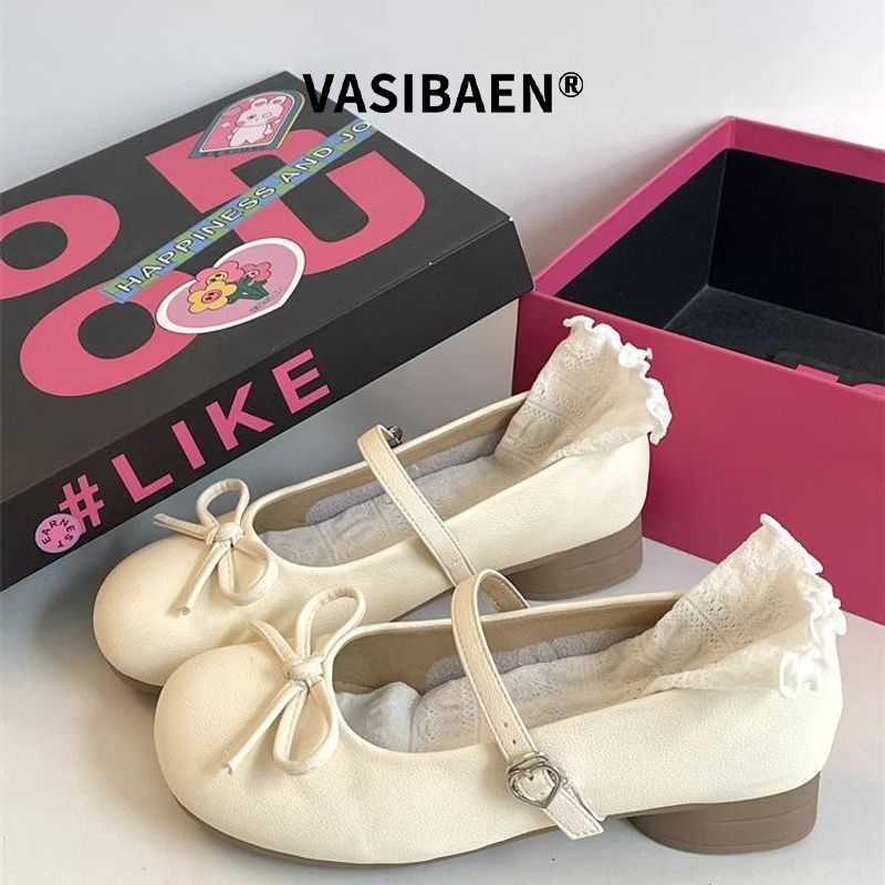 Vasibaen Thanh Lịch Mary Jane Giày bệt Với Bow Chi Tiết Và Dây đeo điều chỉnh được Cho Phụ Nữ, Mùa Xuân 2025 xu hướng thời trang