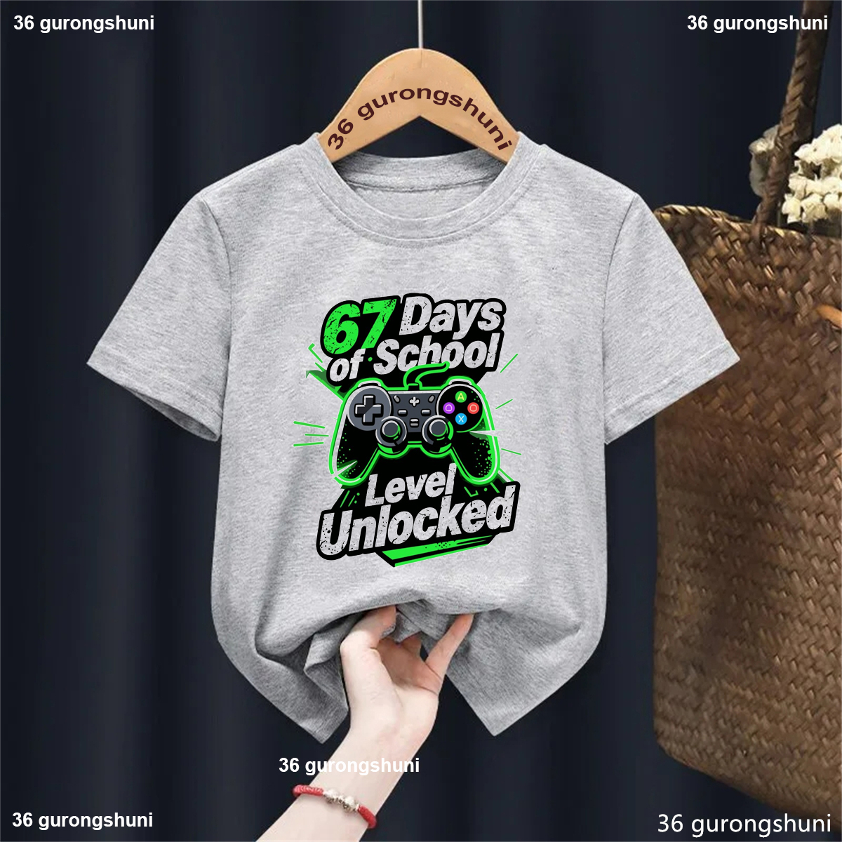 67 Days Of School Level Unlocked 67 Meme Printed T Shirt Girls/Boys Game Funny Kids Clothes Solid Short Sleeve Shirt - 3