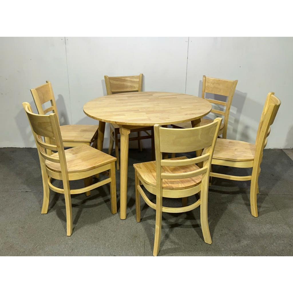 Bộ bàn ăn tròn + 6 ghế Cabin gỗ cao su tự nhiên – Thiết kế hiện đại, chắc chắn - Bh 1 năm