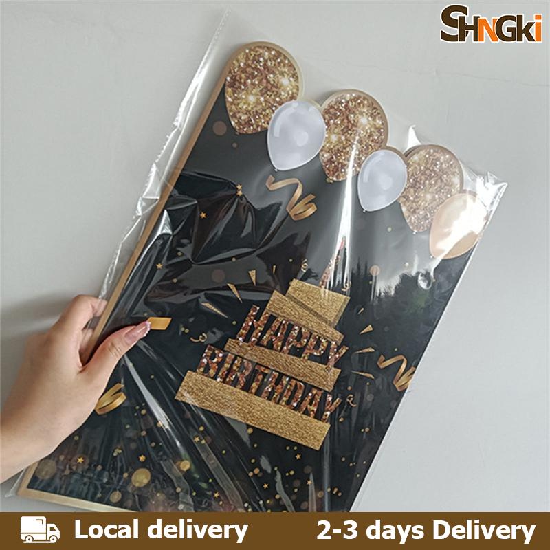 SHNGki Home💖2-3 days Delivery💖 New Happy Birthday Black Gold Giant Birthday Guestbook Message Commemorative Card