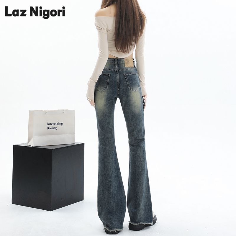 Laz Nigori Retro Slim-Fit Stretch Skinny Jeans High Waist Slimming Sense of Design Mop Frayed Horseshoe Pants ราคา 454 บาท*ส่งฟรี