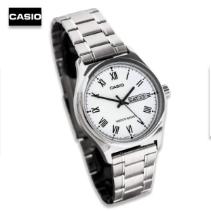 สินค้า Casio Standard นาฬิกาข้อมือผู้ชาย สีเงิน/หน้าขาว สายสแตนเลส รุ่น MTP-V006D-7BUDF