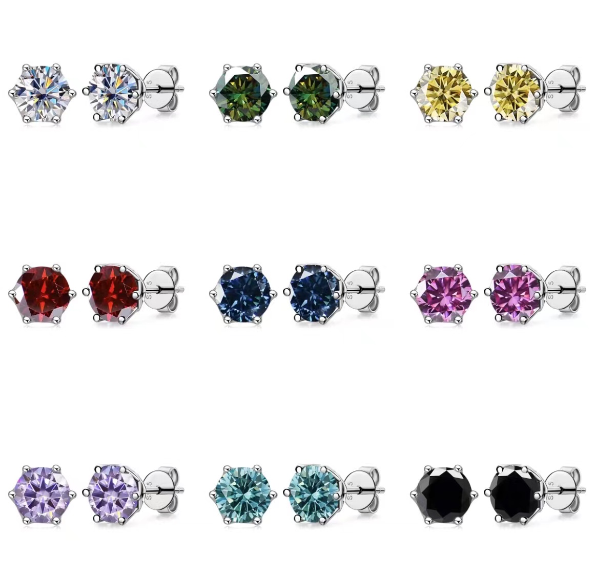 Chính Hãng D-Màu Moissanite Bông Tai Cho Nam Giới Và Phụ Nữ Sterling đỏ bạc Vàng Màu Xanh Tím Đen Màu Xanh Lá Cây Màu Hồng Tiên Tiến Cảm Giác 1 Karat kim cương sáng