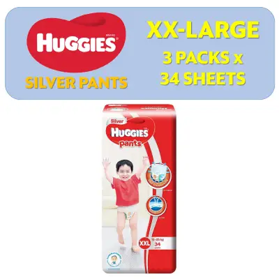 [1 Carton] Huggies Silver Pants XX-Large 34 Pcs x 3 Packs (15-25 KG)