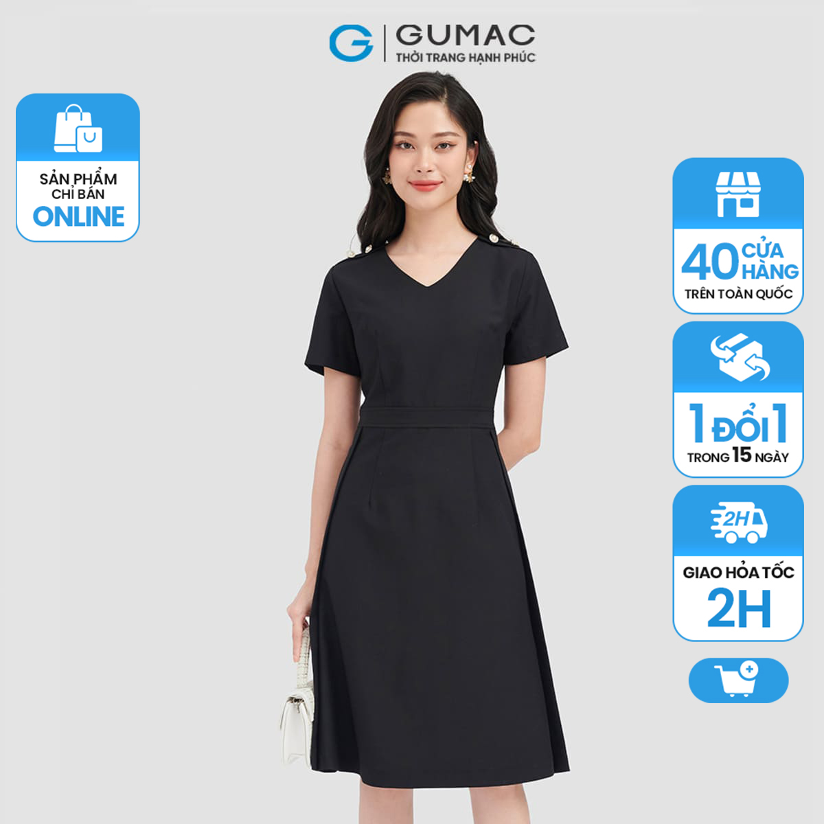 Đầm form a gumac, đầm rã eo phối nút ld0916