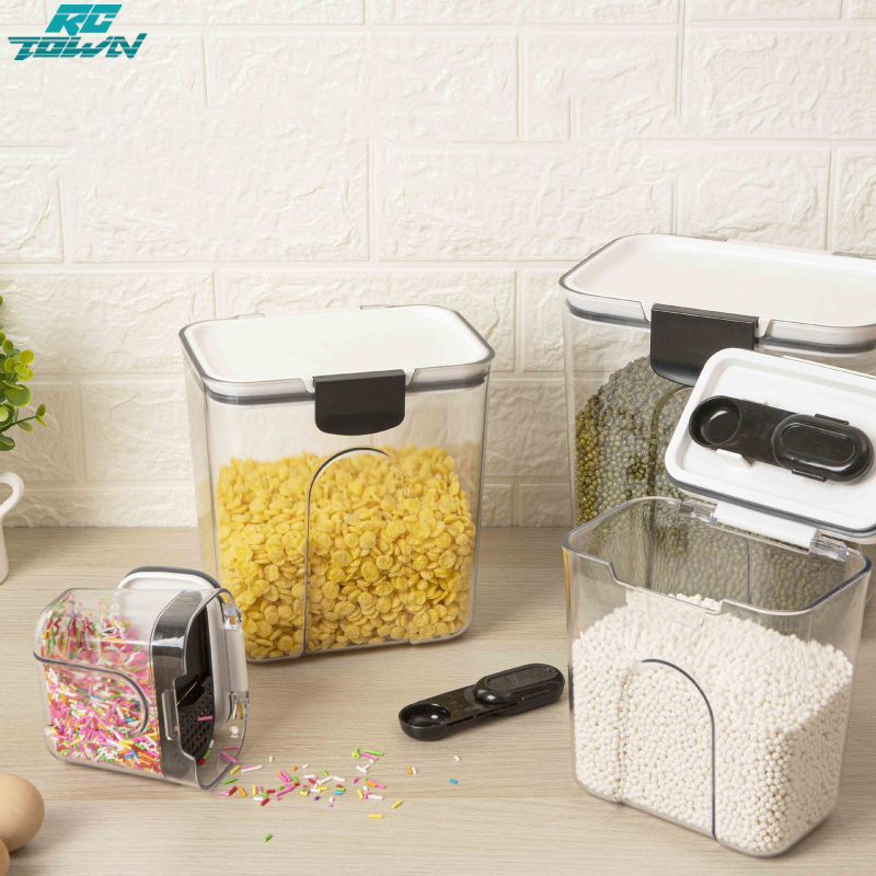 Baking Storage Set With Hinge Lids, Measurement Markers Clear Baking Containers, Airtight Flip Over Kitchen Storage Box For Pantry, Kitchen Dry Food ราคา 902 บาท*ส่งฟรี