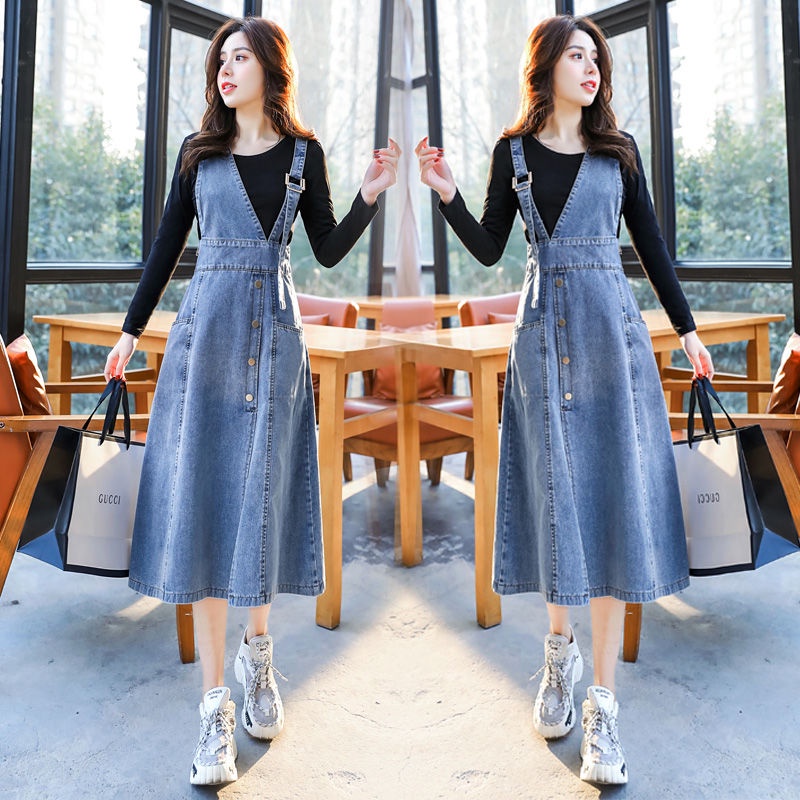korean style jumper dress Casual Style Denim Button Down Dress Korean A-Line Jumper Dress