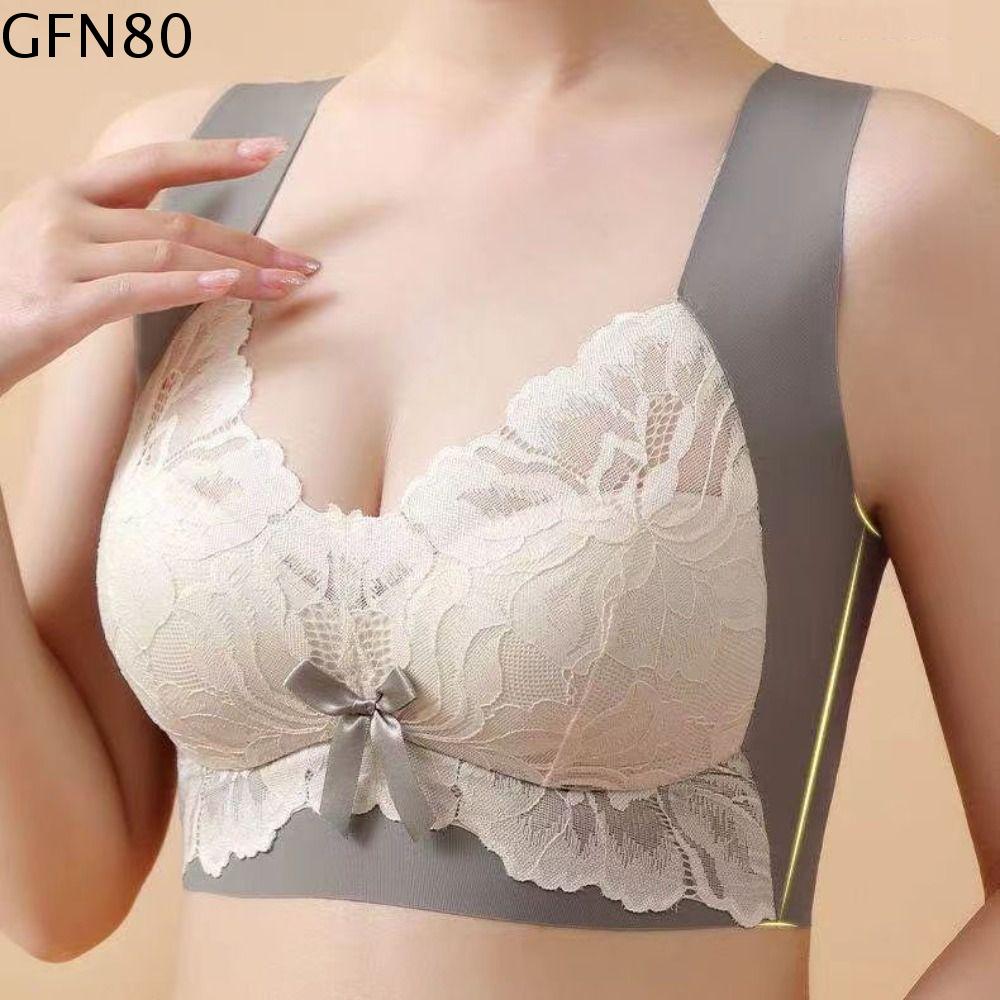 GFN80 Chắp vá Áo ngực ren Hoa nhân tạong đường may Nơ Đồ lót nâng ngực Mềm Ngoại cỡ Áo ngực không dây Deep V Nữ
