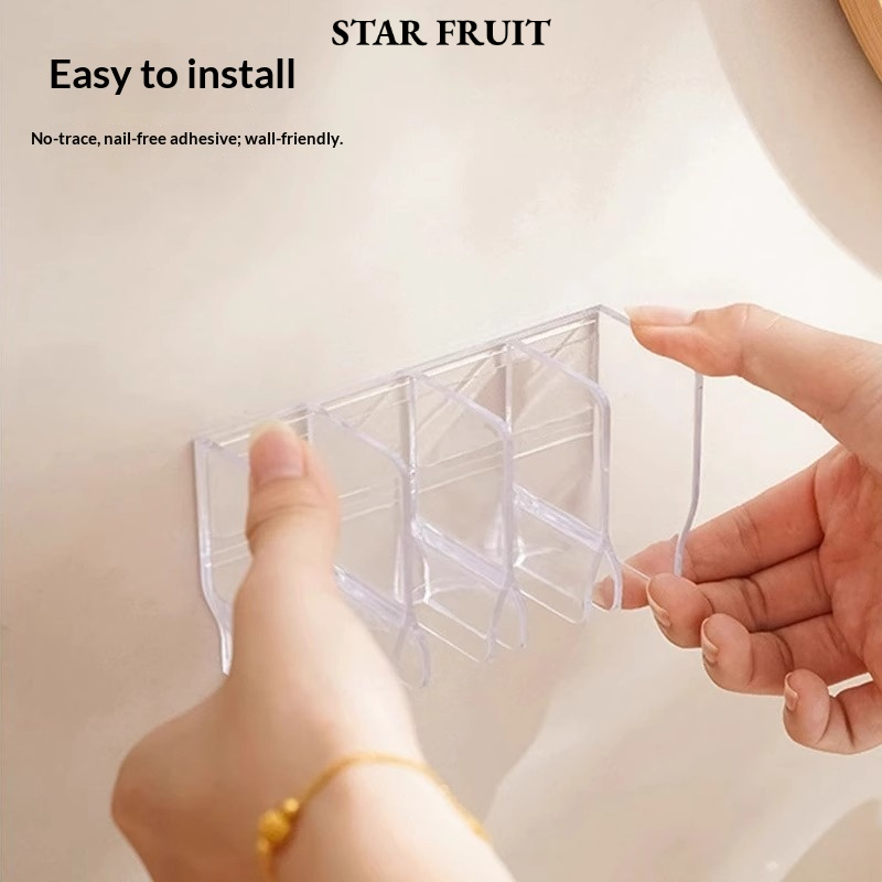 STAR FRUIT⭐ Wall-Mounted Transparent Soap and Cosmetic Organizer, No-Drill Adhesive Rack for Bathroom Storage ราคา 20 บาท*ส่งฟรี