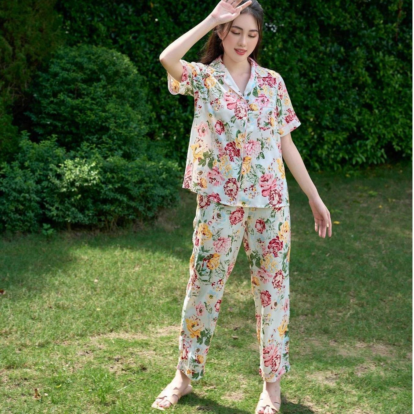 Vibes pijama dài tea rose in white