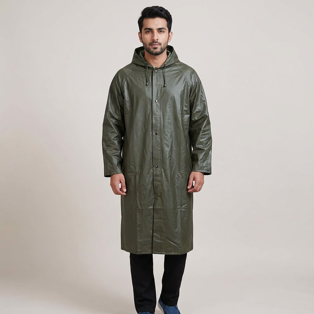 Long Rain coat For Men Waterproof Parachute Fabric Hooded Biker Style raincoat