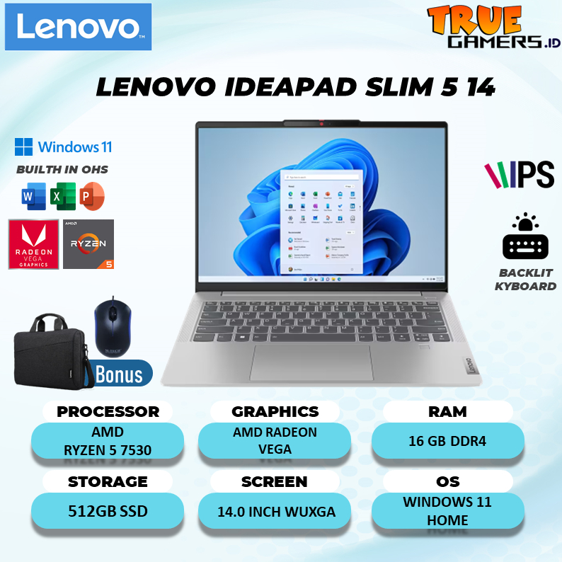 LAPTOP LENOVO IDEAPAD SLIM 5 14 RYZEN 5 7530U 16GB 512SSD