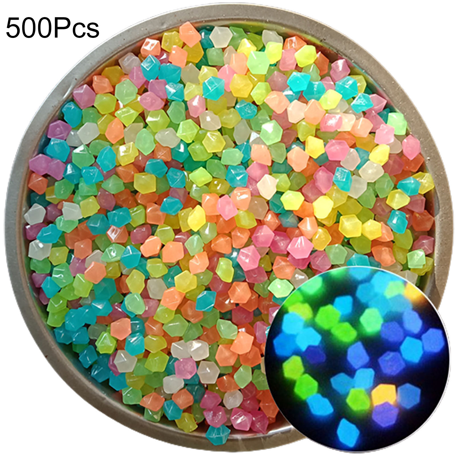 Dece Flor 500Pcs Artificial Stone Beautiful Wear Resistant Durable Glow in Dark Rhombus Luminous Pebble Fish Tank Decoration 500Pcs High Quality
