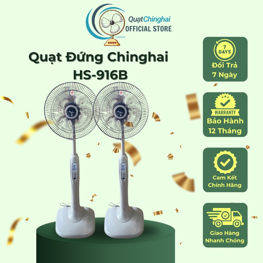 Quạt đứng Ching Hai HS916B, Công suất 50W, Sải Cánh 40cm, Bảo Hành 12 Tháng Chính Hãng